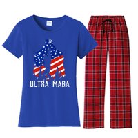 Bigfoot Ultra Maga Usa Flag For Sasquatch Trump Lover 2024 Gift Women's Flannel Pajama Set