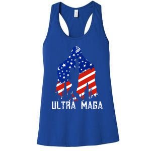 Bigfoot Ultra Maga Usa Flag For Sasquatch Trump Lover 2024 Gift Women's Racerback Tank