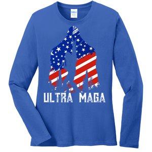 Bigfoot Ultra Maga Usa Flag For Sasquatch Trump Lover 2024 Gift Ladies Long Sleeve Shirt