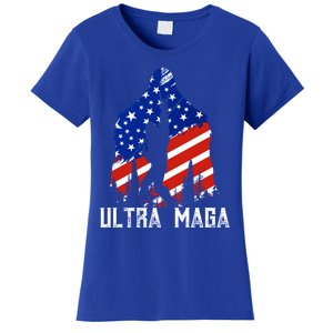 Bigfoot Ultra Maga Usa Flag For Sasquatch Trump Lover 2024 Gift Women's T-Shirt