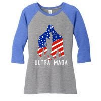 Bigfoot Ultra Maga Usa Flag For Sasquatch Trump Lover 2024 Gift Women's Tri-Blend 3/4-Sleeve Raglan Shirt