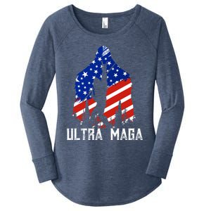 Bigfoot Ultra Maga Usa Flag For Sasquatch Trump Lover 2024 Gift Women's Perfect Tri Tunic Long Sleeve Shirt