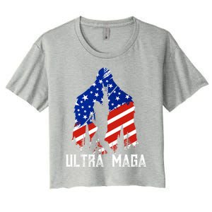 Bigfoot Ultra Maga Usa Flag For Sasquatch Trump Lover 2024 Gift Women's Crop Top Tee