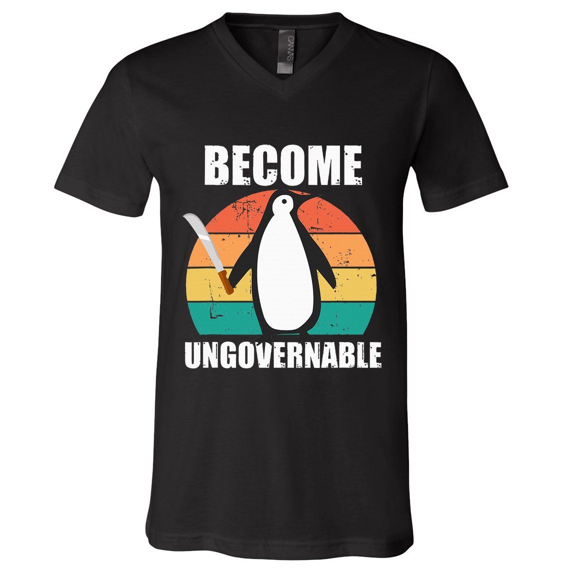 Become Ungovernable Meme Funny Penguin Meme Retro Vintage V-Neck T-Shirt