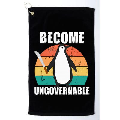 Become Ungovernable Meme Funny Penguin Meme Retro Vintage Golf Towel