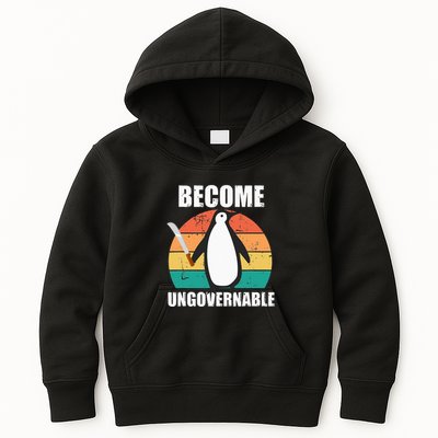 Become Ungovernable Meme Funny Penguin Meme Retro Vintage Kids Hoodie