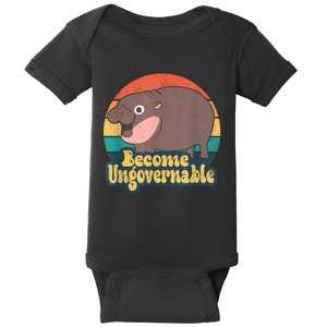 Become Ungovernable Moo Deng Humor Cute Baby Hippo Joke Baby Bodysuit