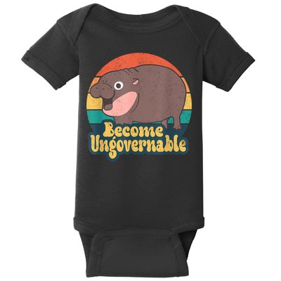 Become Ungovernable Moo Deng Humor Cute Baby Hippo Joke Baby Bodysuit