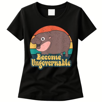 Become Ungovernable Moo Deng Humor Cute Baby Hippo Joke Womens T-Shirt