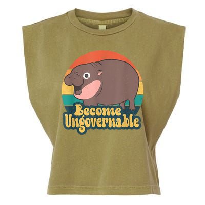 Become Ungovernable Moo Deng Humor Cute Baby Hippo Joke Garment-Dyed Women's Muscle Tee