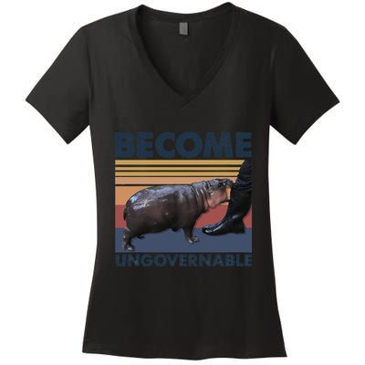 Become Ungovernable Moo Deng Cute Baby Hippo Funny Hippo Gift Women's V-Neck T-Shirt