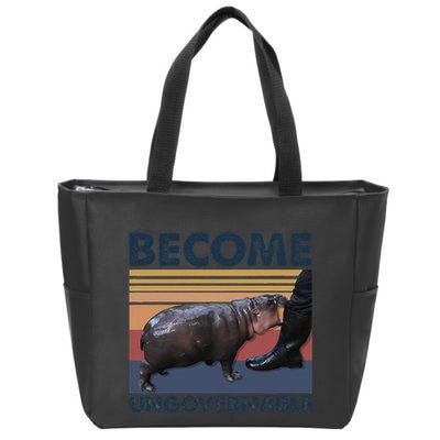 Become Ungovernable Moo Deng Cute Baby Hippo Funny Hippo Gift Zip Tote Bag