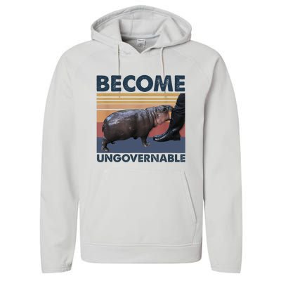 Become Ungovernable Moo Deng Cute Baby Hippo Funny Hippo Performance Fleece Hoodie