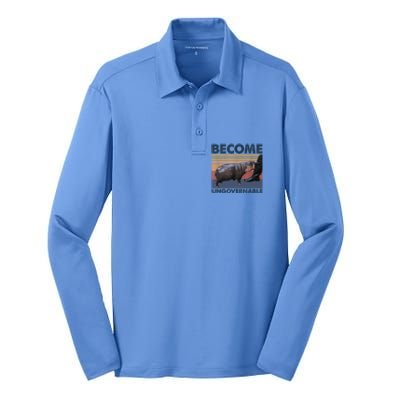 Become Ungovernable Moo Deng Cute Baby Hippo Funny Hippo Silk Touch Performance Long Sleeve Polo