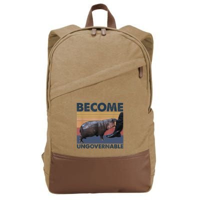 Become Ungovernable Moo Deng Cute Baby Hippo Funny Hippo Cotton Canvas Backpack