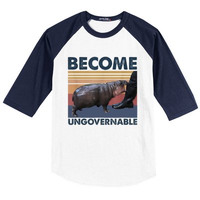 Become Ungovernable Moo Deng Cute Baby Hippo Funny Hippo Baseball Sleeve Shirt