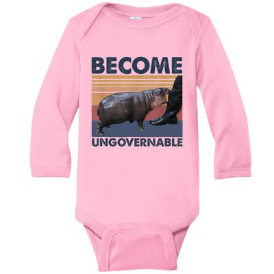 Become Ungovernable Moo Deng Cute Baby Hippo Funny Hippo Baby Long Sleeve Bodysuit