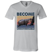 Become Ungovernable Moo Deng Cute Baby Hippo Funny Hippo V-Neck T-Shirt