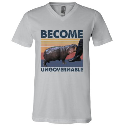 Become Ungovernable Moo Deng Cute Baby Hippo Funny Hippo V-Neck T-Shirt