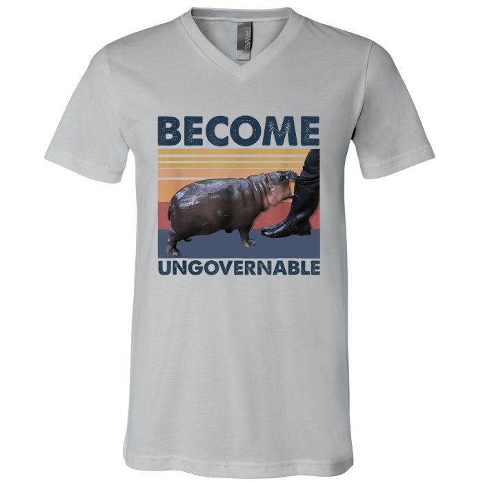 Become Ungovernable Moo Deng Cute Baby Hippo Funny Hippo V-Neck T-Shirt