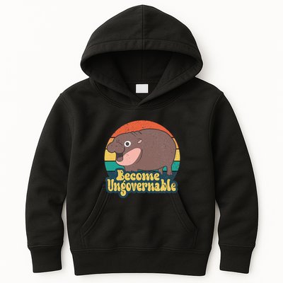 Become Ungovernable Moo Deng Humor Cute Baby Hippo Joke Gift Kids Hoodie
