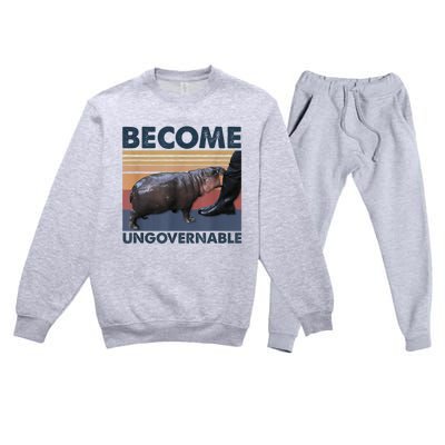 Become Ungovernable Moo Deng Humor Premium Crewneck Sweatsuit Set