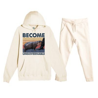 Become Ungovernable Moo Deng Humor Premium Hooded Sweatsuit Set