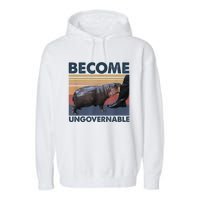 Become Ungovernable Moo Deng Humor Garment-Dyed Fleece Hoodie