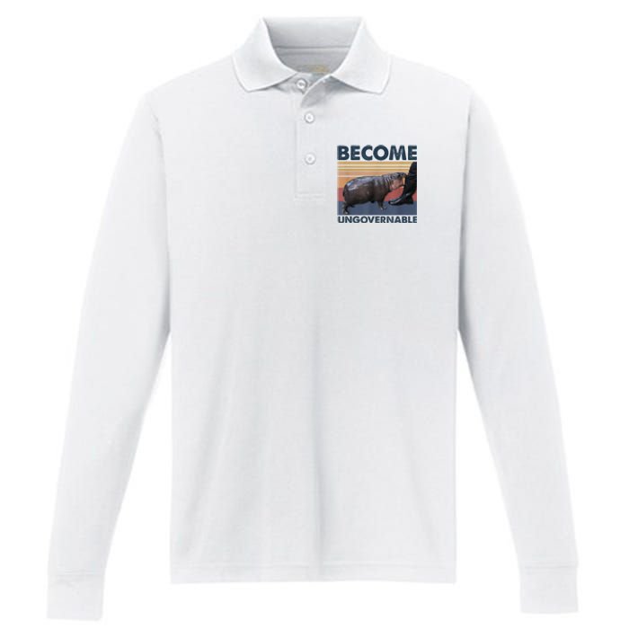 Become Ungovernable Moo Deng Humor Performance Long Sleeve Polo