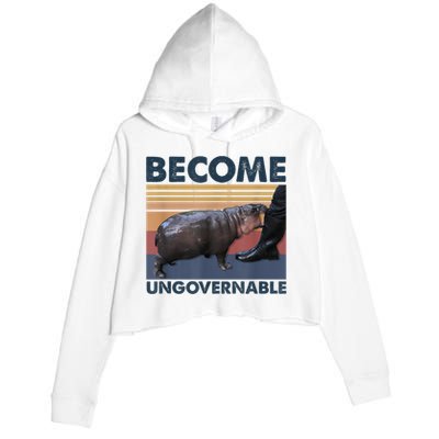 Become Ungovernable Moo Deng Humor Crop Fleece Hoodie