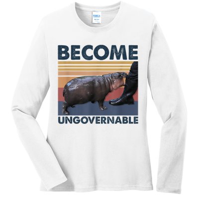 Become Ungovernable Moo Deng Humor Ladies Long Sleeve Shirt