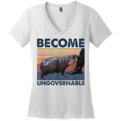 Become Ungovernable Moo Deng Humor Women's V-Neck T-Shirt