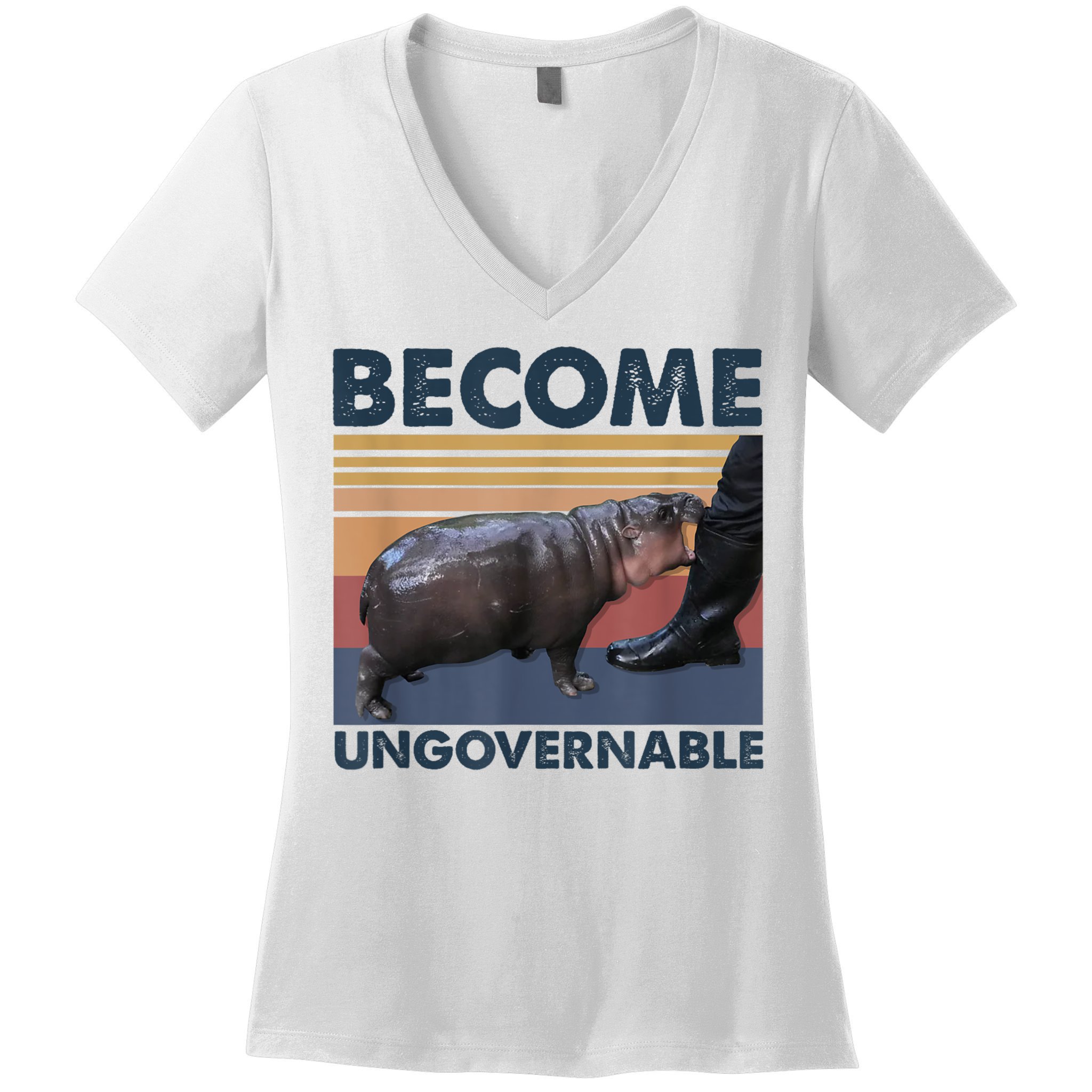 Become Ungovernable Moo Deng Humor Women's V-Neck T-Shirt
