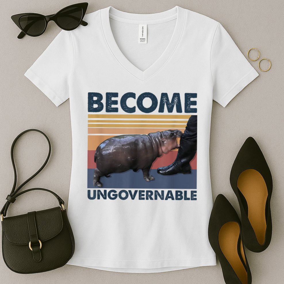 Become Ungovernable Moo Deng Humor Women's V-Neck T-Shirt