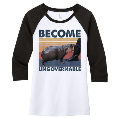 Become Ungovernable Moo Deng Humor Women's Tri-Blend 3/4-Sleeve Raglan Shirt