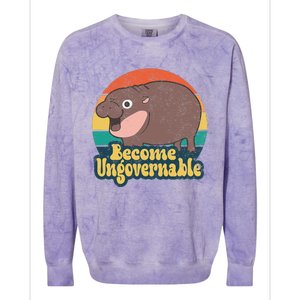 Become Ungovernable Moo Deng Humor Cute Baby Hippo Joke Colorblast Crewneck Sweatshirt