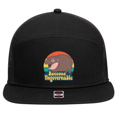 Become Ungovernable Moo Deng Humor Cute Baby Hippo Joke 7 Panel Mesh Trucker Snapback Hat