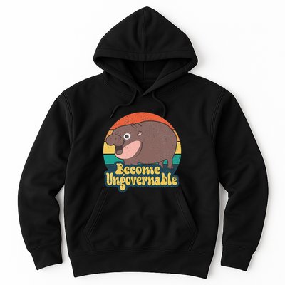 Become Ungovernable Moo Deng Humor Cute Baby Hippo Joke Hoodie