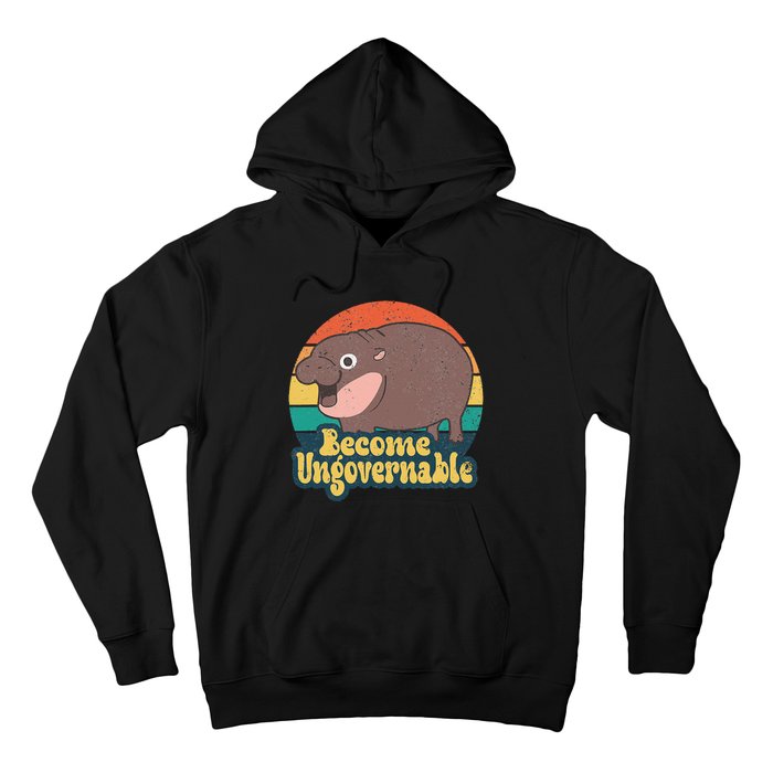 Become Ungovernable Moo Deng Humor Cute Baby Hippo Joke Hoodie