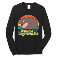 Become Ungovernable Moo Deng Humor Cute Baby Hippo Joke Long Sleeve Shirt