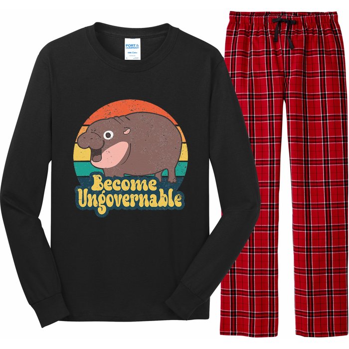 Become Ungovernable Moo Deng Humor Cute Baby Hippo Joke Long Sleeve Pajama Set