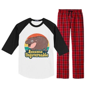 Become Ungovernable Moo Deng Humor Cute Baby Hippo Joke Raglan Sleeve Pajama Set