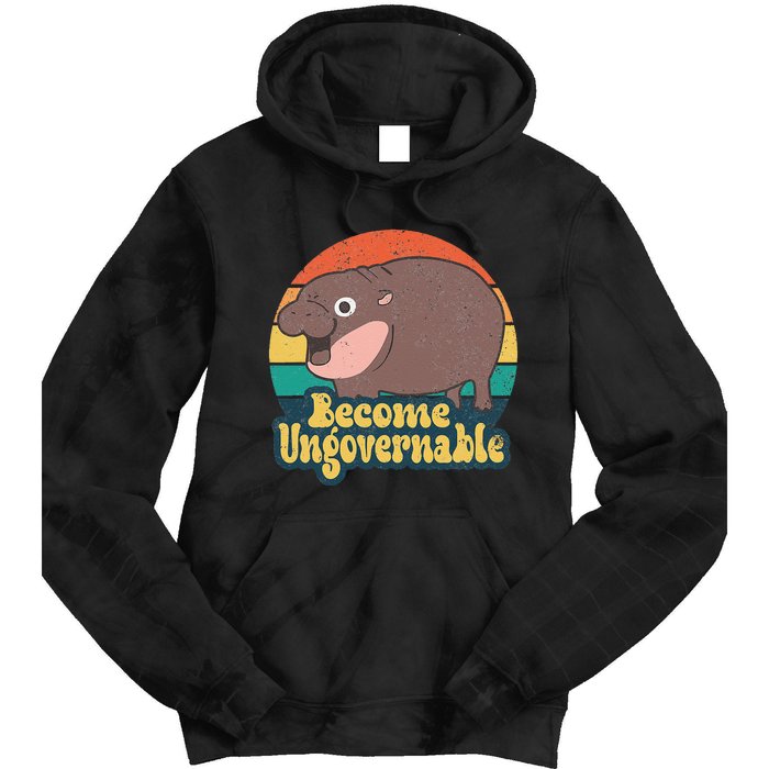 Become Ungovernable Moo Deng Humor Cute Baby Hippo Joke Tie Dye Hoodie