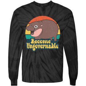 Become Ungovernable Moo Deng Humor Cute Baby Hippo Joke Tie-Dye Long Sleeve Shirt