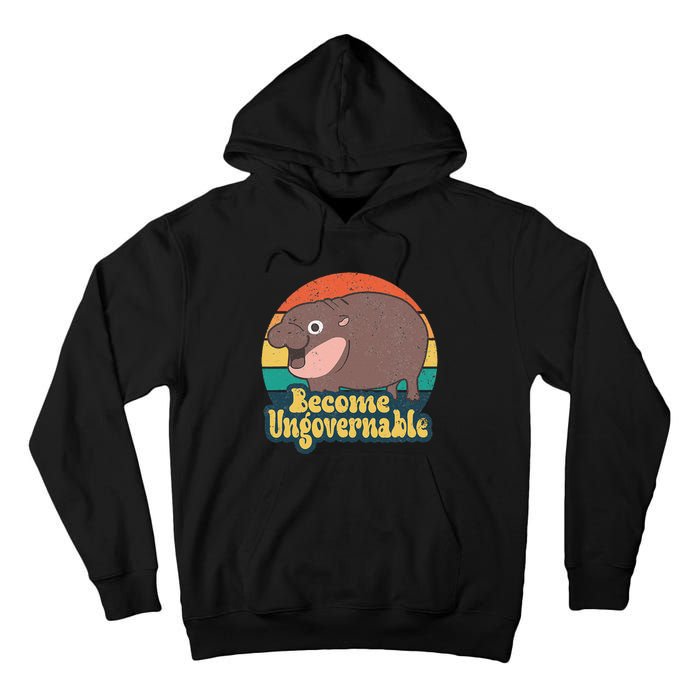 Become Ungovernable Moo Deng Humor Cute Baby Hippo Joke Tall Hoodie