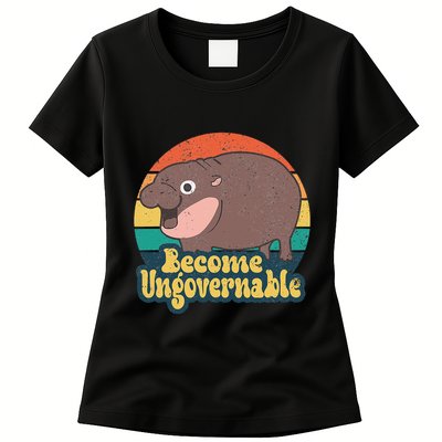 Become Ungovernable Moo Deng Humor Cute Baby Hippo Joke Womens T-Shirt