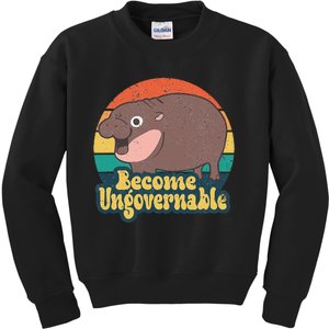 Become Ungovernable Moo Deng Humor Cute Baby Hippo Joke Kids Sweatshirt