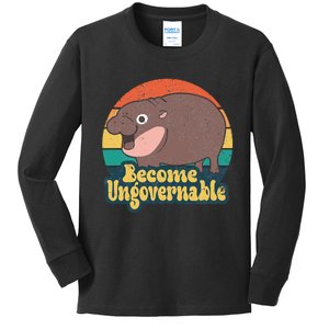 Become Ungovernable Moo Deng Humor Cute Baby Hippo Joke Kids Long Sleeve Shirt