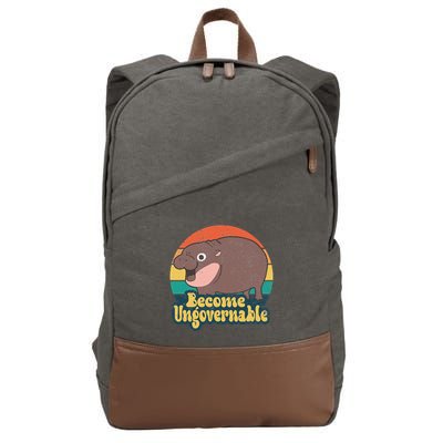 Become Ungovernable Moo Deng Humor Cute Baby Hippo Joke Cotton Canvas Backpack