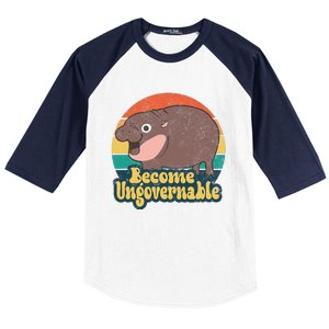 Become Ungovernable Moo Deng Humor Cute Baby Hippo Joke Baseball Sleeve Shirt